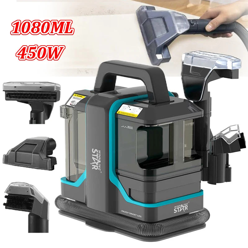 Wet and Dry Vacuum Cleaner 15Kpa Portable Corded Sofa Carpet Cleaner Fabric Double Brush Head Stain Fabric Cleaning Machine