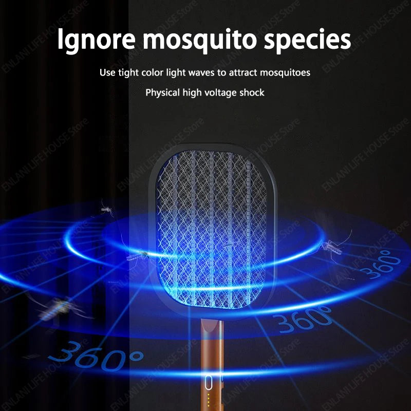 Upgraded 3000V Electric Mosquito Swatter USB Rechargeable Mosquito Killer Lamp Fly Swatter Insect Killer Racket with Base 2-in-1