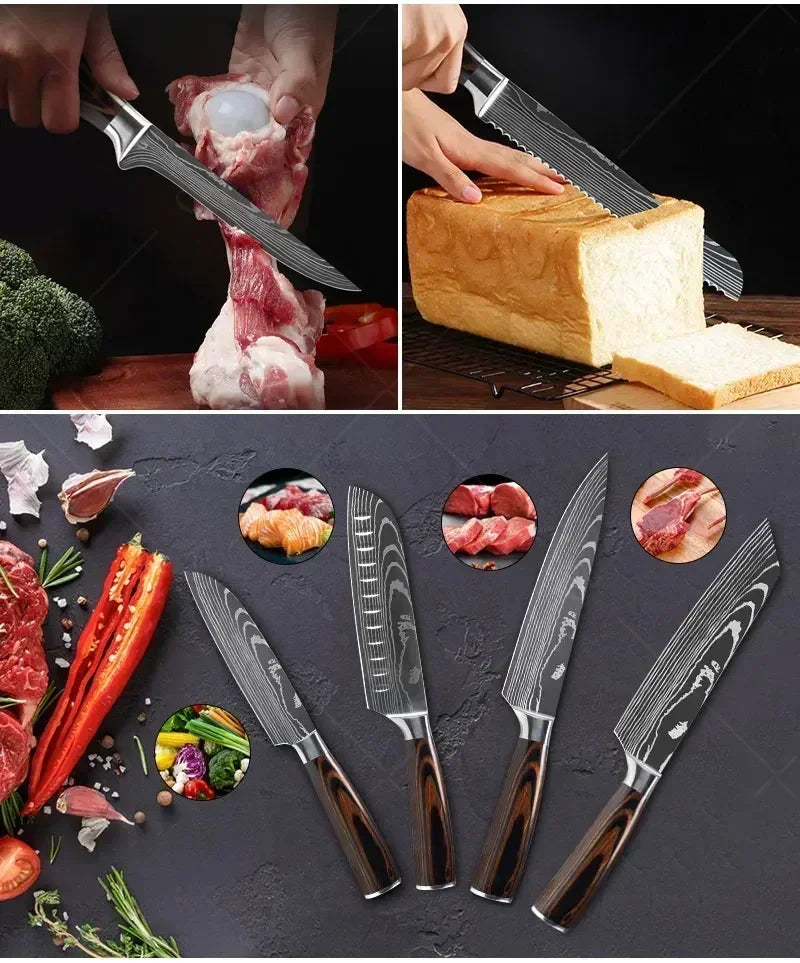 Facas de cozinha em aço damasco SANTOKU