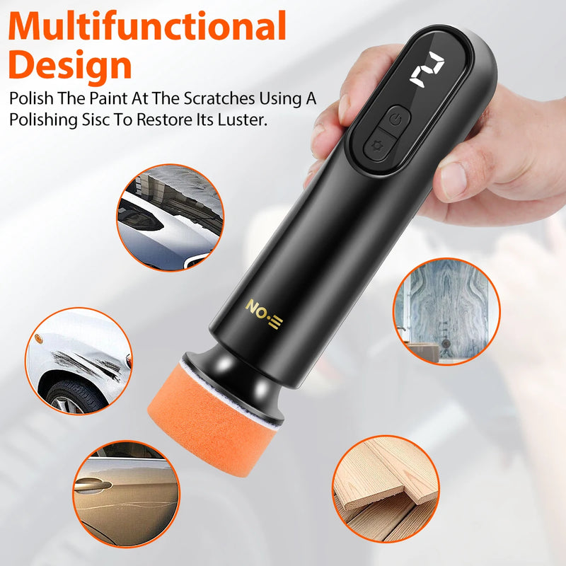 40W Mini Cordless Car Polishing Machine with 3 Speeds 12000rpm Portable Electric Scratch Repair Tool USB Rechargeable Polisher