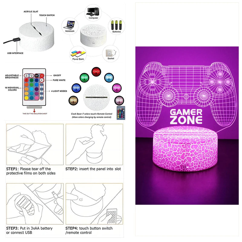 LUMINARIA GAMER 3D LED NEON