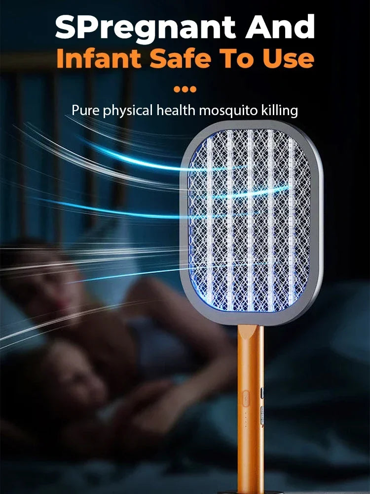 Upgraded 3000V Electric Mosquito Swatter USB Rechargeable Mosquito Killer Lamp Fly Swatter Insect Killer Racket with Base 2-in-1