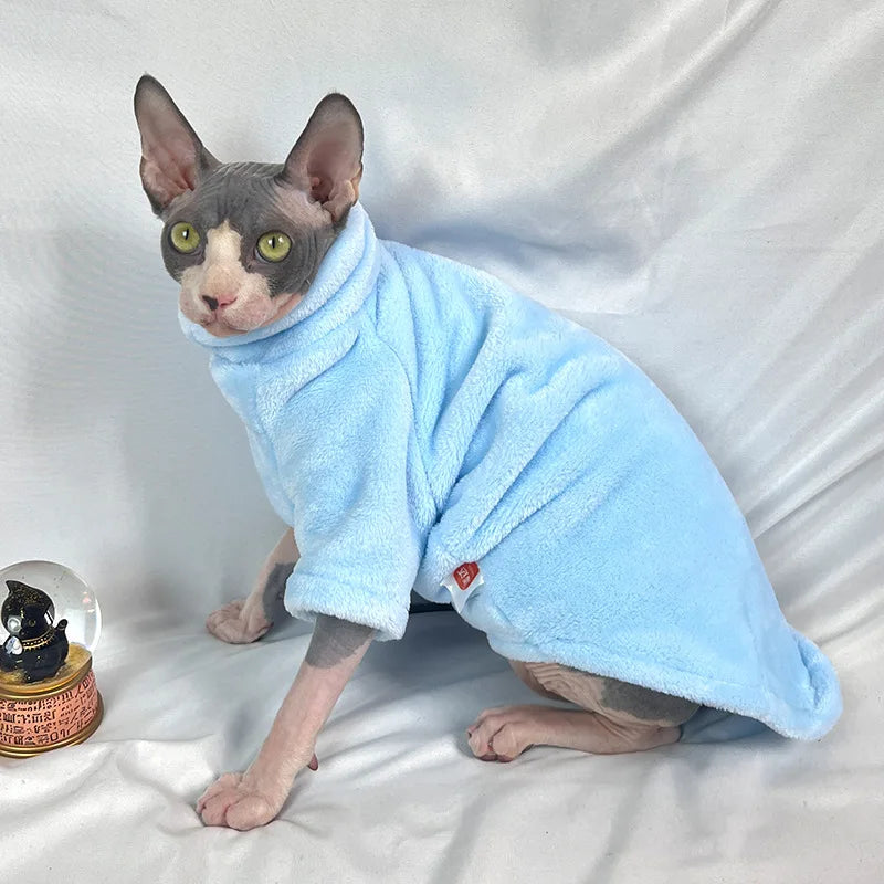 Turtleneck Cat Sweater Coat Winter Warm Hairless Cat Clothes Soft Fluff Pullover Shirt for Maine-Coon Cat Chihuahua Pet Clothing