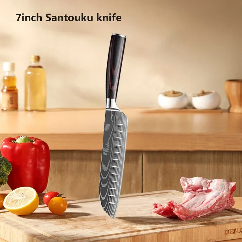 Facas de cozinha em aço damasco SANTOKU