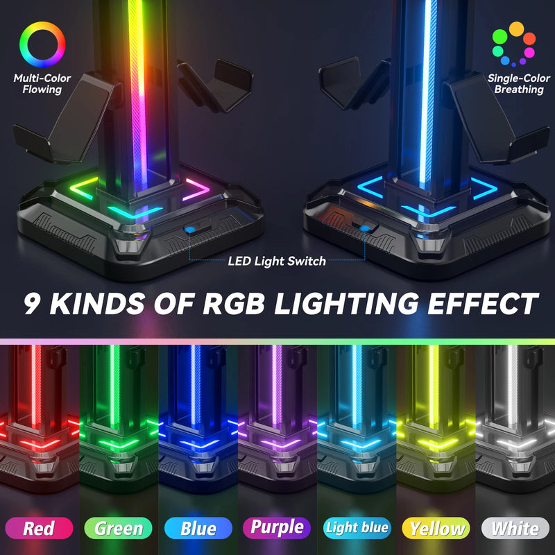 SUPORTE PARA COMANDO OU HEADSET RGB COM 9 MODOS DE LUZ