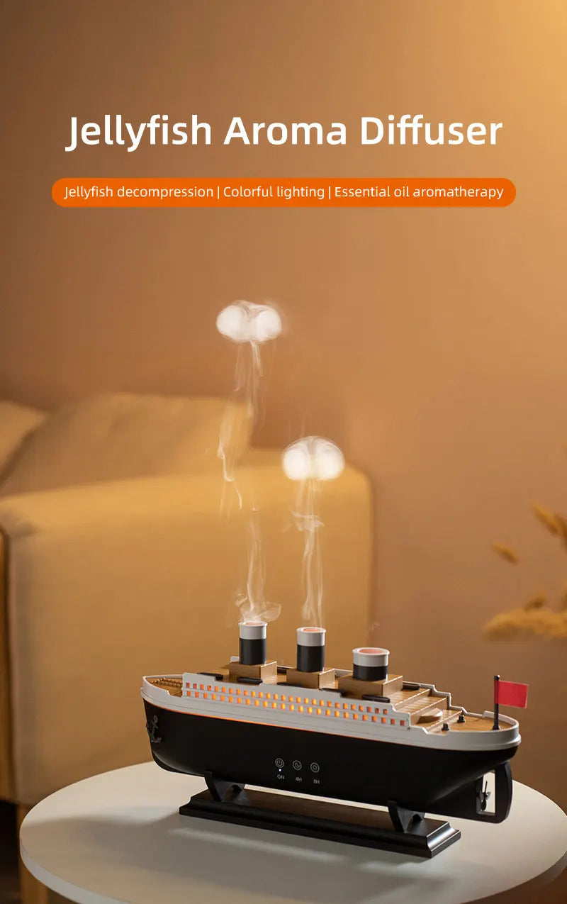 Titanic Ship Model Decoration Air Humidifier 250ml Essential Oil Diffuser Jellyfish Smoke Ring Spray Aroma Diffuser For Home