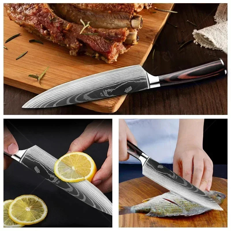 Facas de cozinha em aço damasco SANTOKU