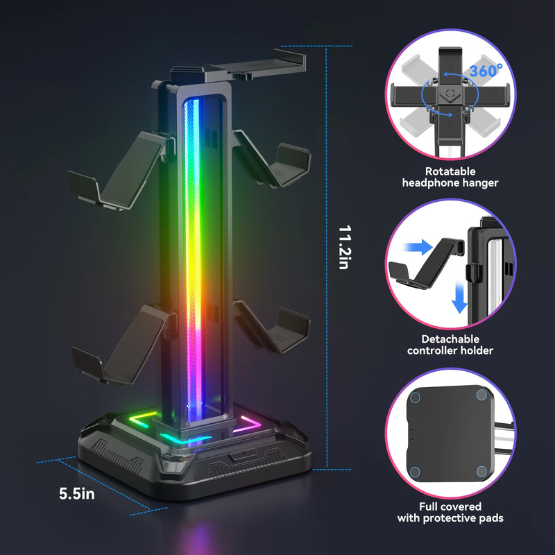 SUPORTE PARA COMANDO OU HEADSET RGB COM 9 MODOS DE LUZ