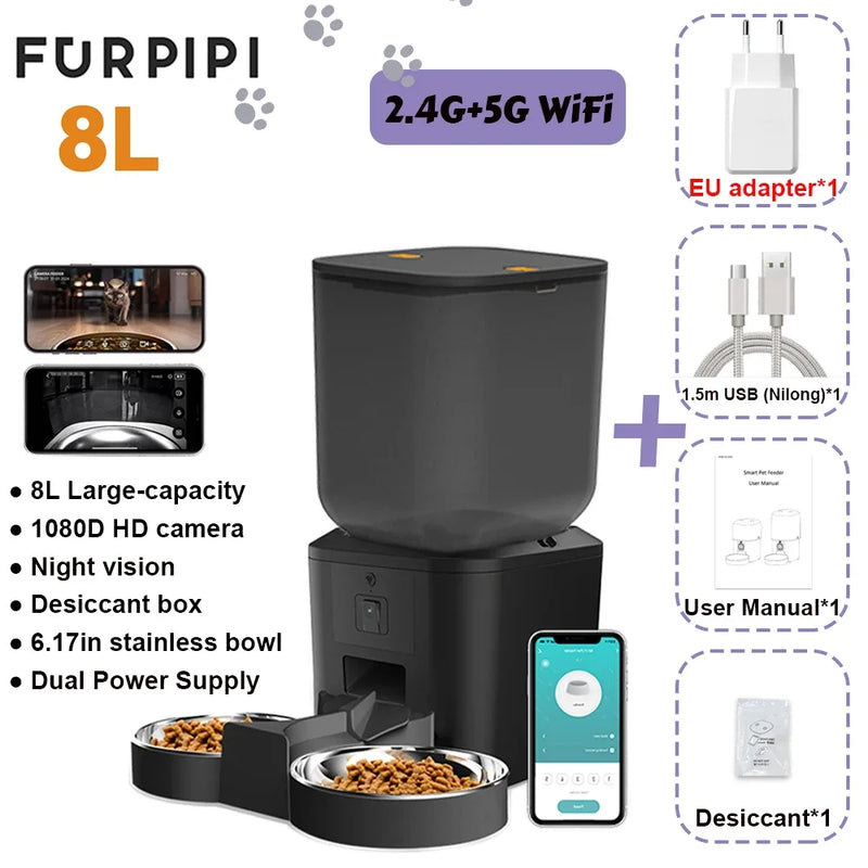 Alimentadores Automáticos Inteligentes para Gatos com Câmera HD 1080P 5G WiFi