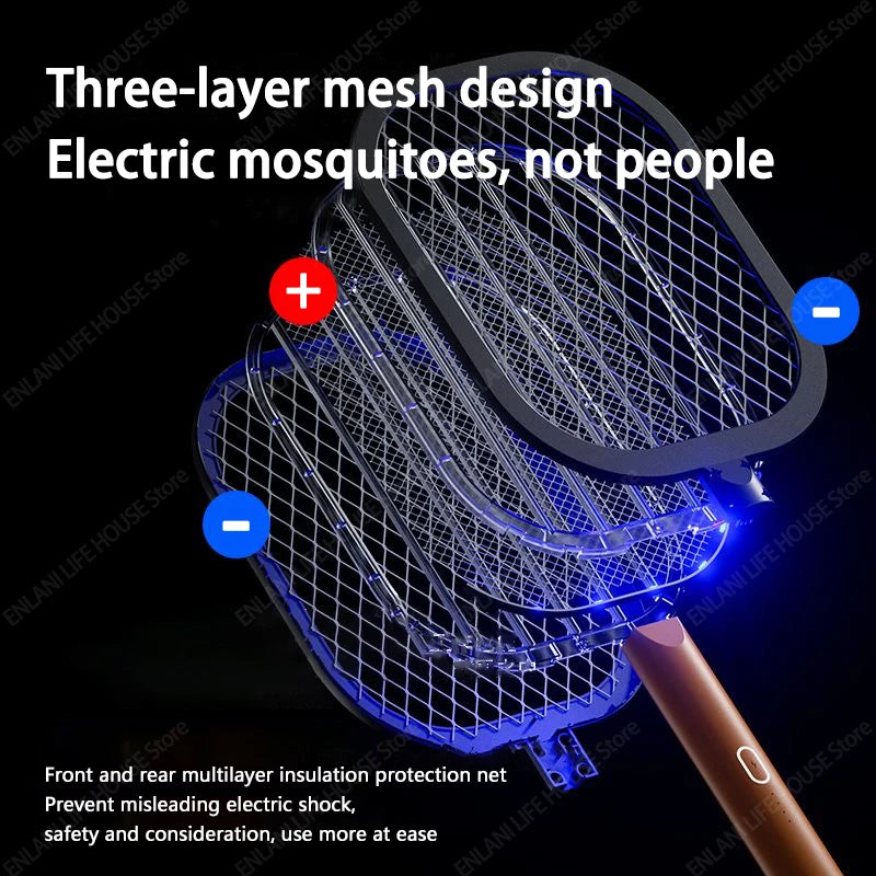 Upgraded 3000V Electric Mosquito Swatter USB Rechargeable Mosquito Killer Lamp Fly Swatter Insect Killer Racket with Base 2-in-1