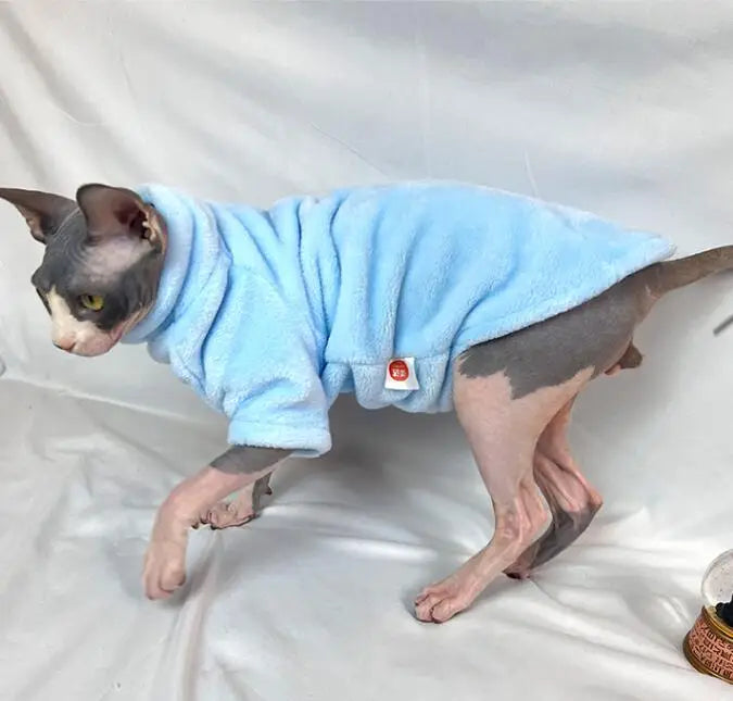 Turtleneck Cat Sweater Coat Winter Warm Hairless Cat Clothes Soft Fluff Pullover Shirt for Maine-Coon Cat Chihuahua Pet Clothing