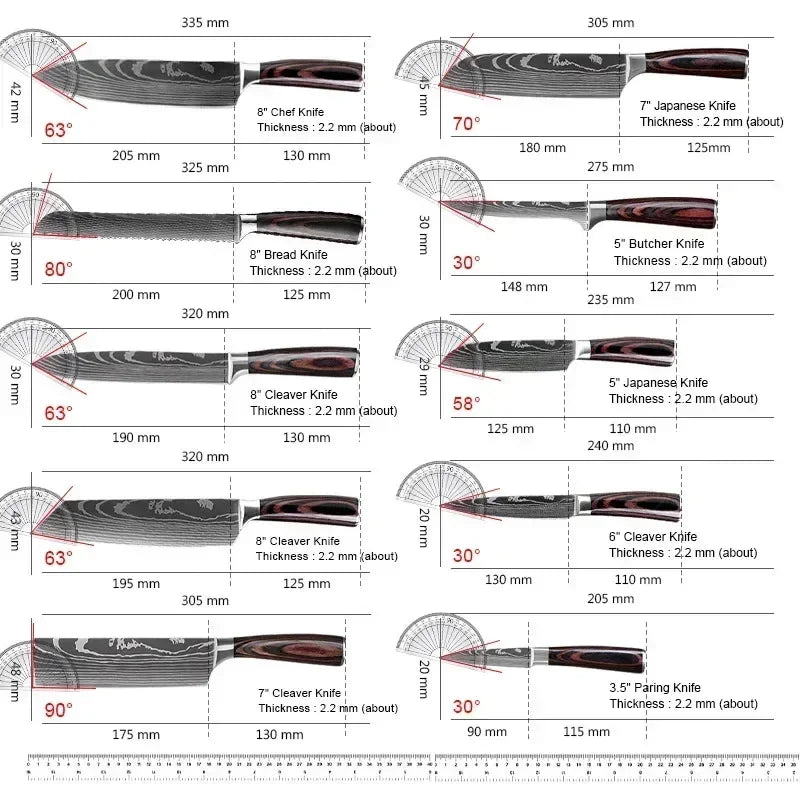 Facas de cozinha em aço damasco SANTOKU