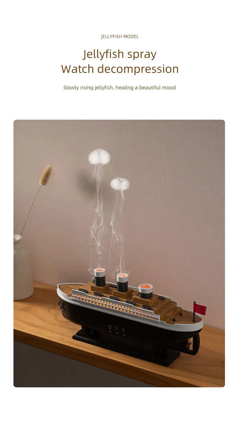 Titanic Ship Model Decoration Air Humidifier 250ml Essential Oil Diffuser Jellyfish Smoke Ring Spray Aroma Diffuser For Home