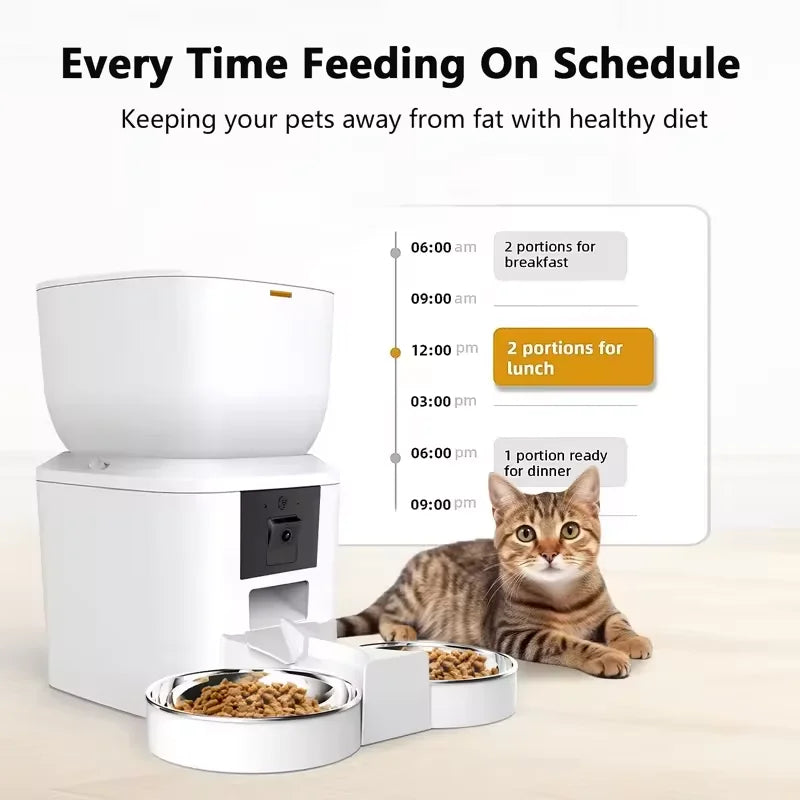 Alimentadores Automáticos Inteligentes para Gatos com Câmera HD 1080P 5G WiFi