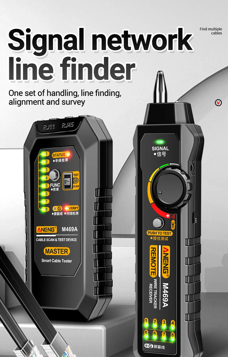 ANENG M469A Smart Network Cable Tester RJ45 RJ11 LAN Cable Tester Finder Wire Tracker Receiver Network Repair Electrical Tool