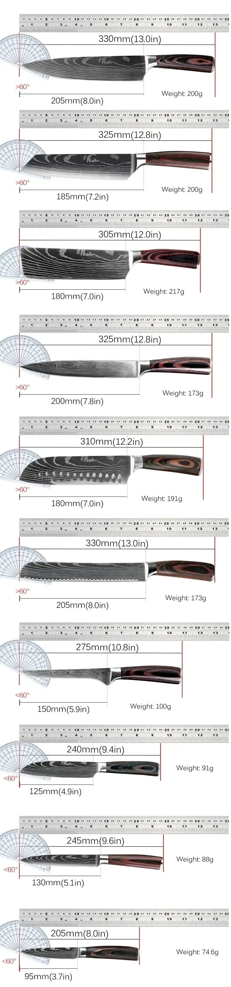 Facas de cozinha em aço damasco SANTOKU