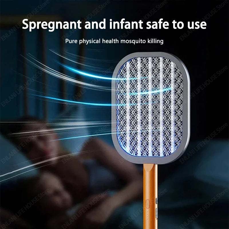 Upgraded 3000V Electric Mosquito Swatter USB Rechargeable Mosquito Killer Lamp Fly Swatter Insect Killer Racket with Base 2-in-1