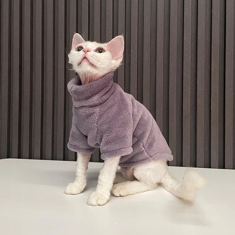 Turtleneck Cat Sweater Coat Winter Warm Hairless Cat Clothes Soft Fluff Pullover Shirt for Maine-Coon Cat Chihuahua Pet Clothing