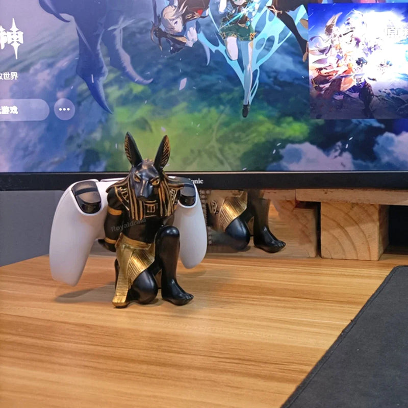 Resin Egypt Anubis God Controller Holder For PS4/PS5/XBOX/Switch Gamepad Mobile Phone Holder Desktop Display Stand Christmas Gif