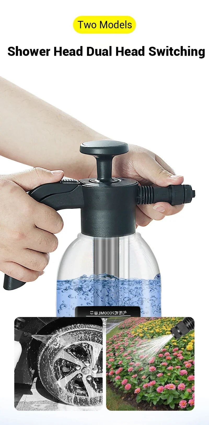 2L Hand Pump Foam Sprayer Pneumatic Washer Foam Snow Foam High Pressure Car Wash Spray Bottle for Car Home Cleaning