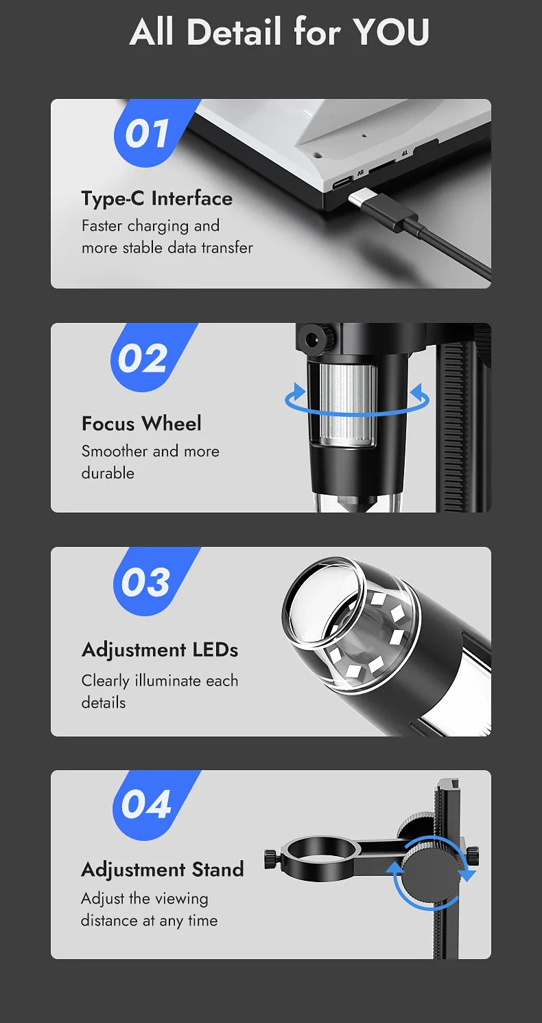 Microscopio digital 1600x 8 leds