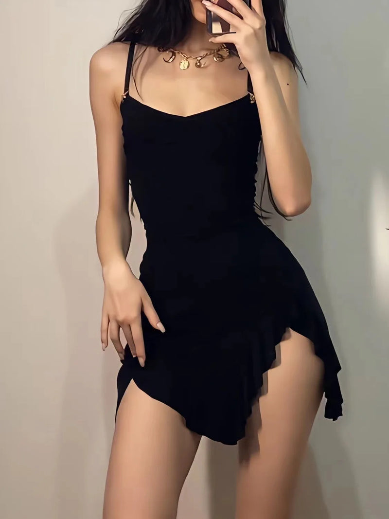 Vintage Black Mini Prom Suspenders Dress for Women Y2k Clothes Sleeveless Sexy Womens Fashion Summer Coquette Short Dresses 2024