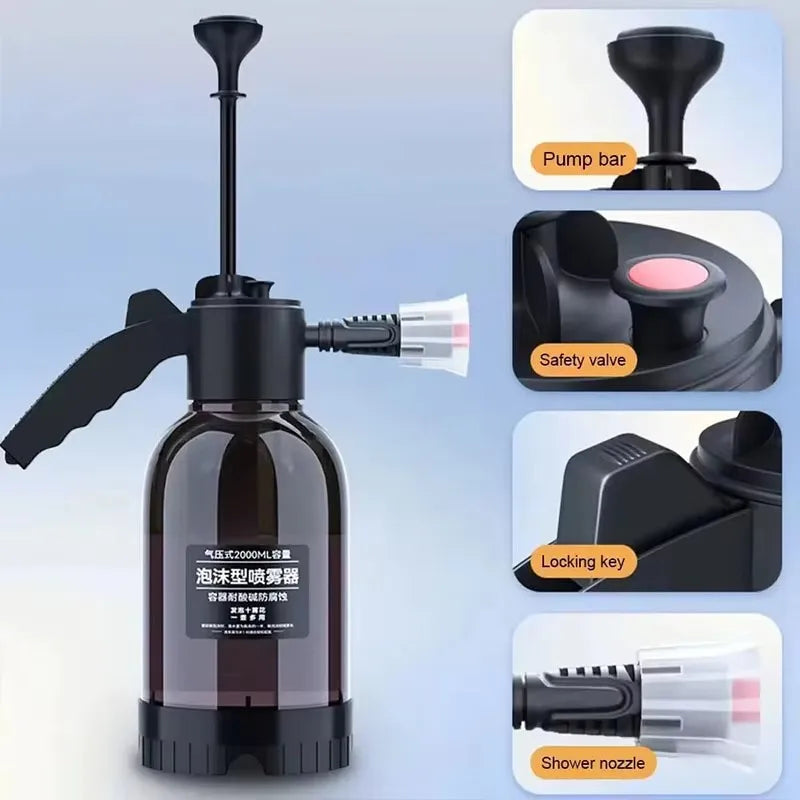 2L Hand Pump Foam Sprayer Pneumatic Washer Foam Snow Foam High Pressure Car Wash Spray Bottle for Car Home Cleaning