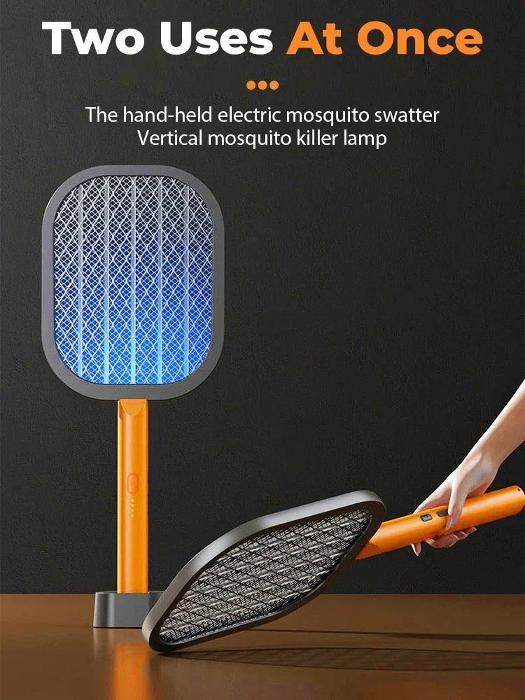 Upgraded 3000V Electric Mosquito Swatter USB Rechargeable Mosquito Killer Lamp Fly Swatter Insect Killer Racket with Base 2-in-1