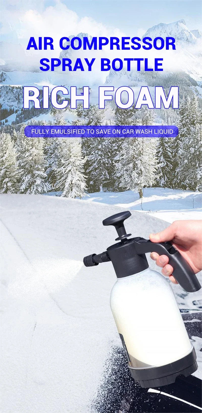 2L Hand Pump Foam Sprayer Pneumatic Washer Foam Snow Foam High Pressure Car Wash Spray Bottle for Car Home Cleaning