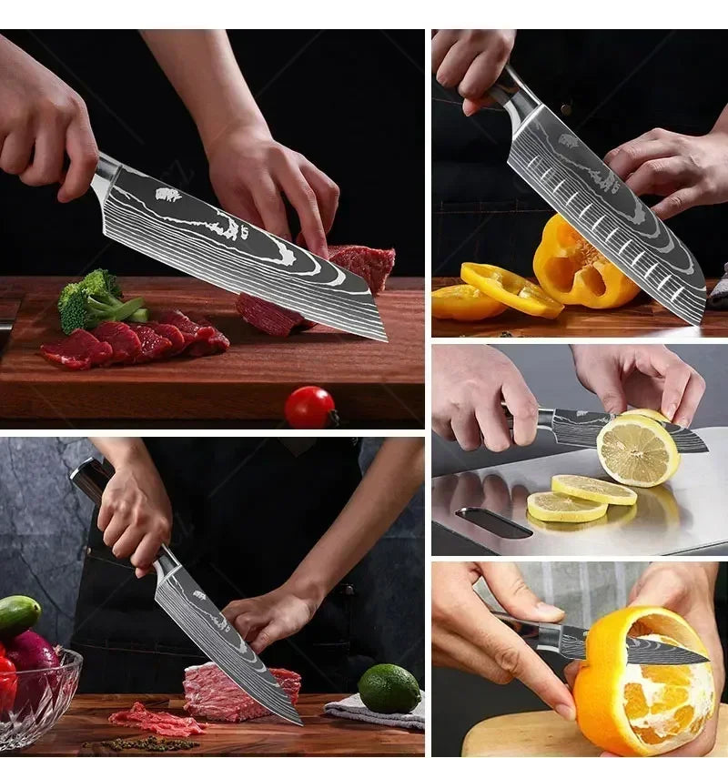 Facas de cozinha em aço damasco SANTOKU